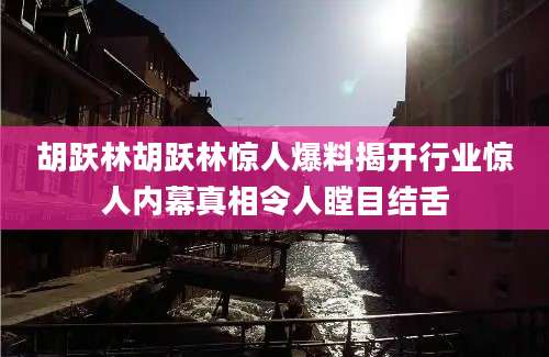 胡跃林胡跃林惊人爆料揭开行业惊人内幕真相令人瞠目结舌