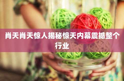 肖天肖天惊人揭秘惊天内幕震撼整个行业