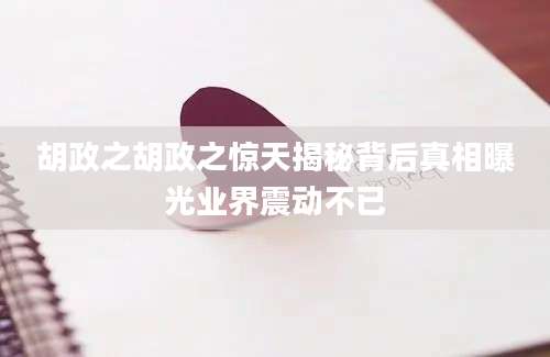 胡政之胡政之惊天揭秘背后真相曝光业界震动不已