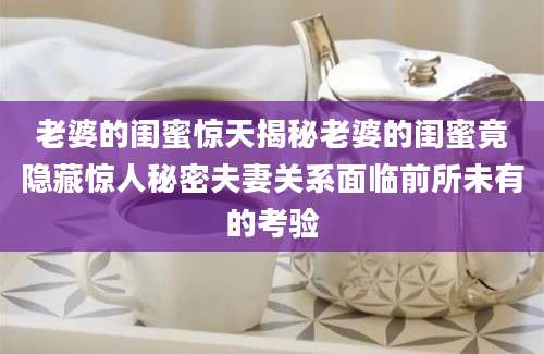 老婆的闺蜜惊天揭秘老婆的闺蜜竟隐藏惊人秘密夫妻关系面临前所未有的考验