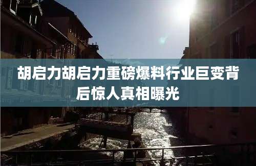 胡启力胡启力重磅爆料行业巨变背后惊人真相曝光