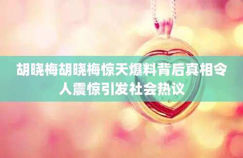 胡晓梅胡晓梅惊天爆料背后真相令人震惊引发社会热议