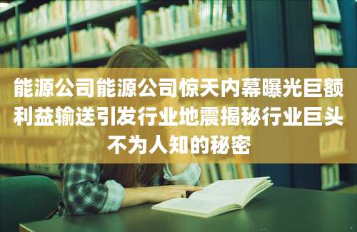 能源公司能源公司惊天内幕曝光巨额利益输送引发行业地震揭秘行业巨头不为人知的秘密