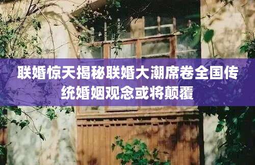联婚惊天揭秘联婚大潮席卷全国传统婚姻观念或将颠覆