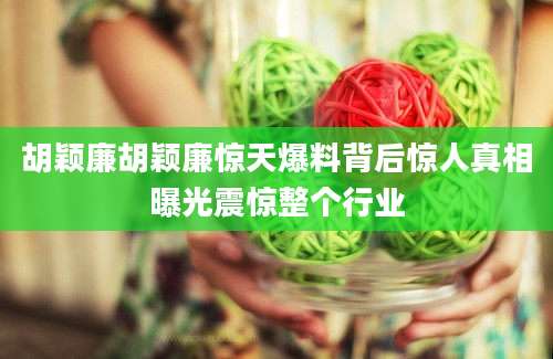 胡颖廉胡颖廉惊天爆料背后惊人真相曝光震惊整个行业