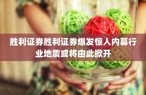 胜利证券胜利证券爆发惊人内幕行业地震或将由此掀开