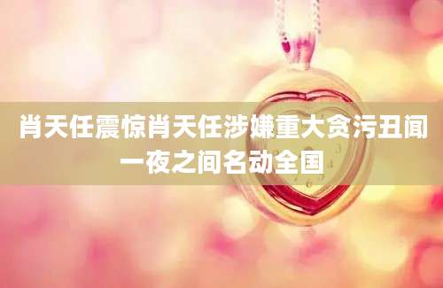 肖天任震惊肖天任涉嫌重大贪污丑闻一夜之间名动全国
